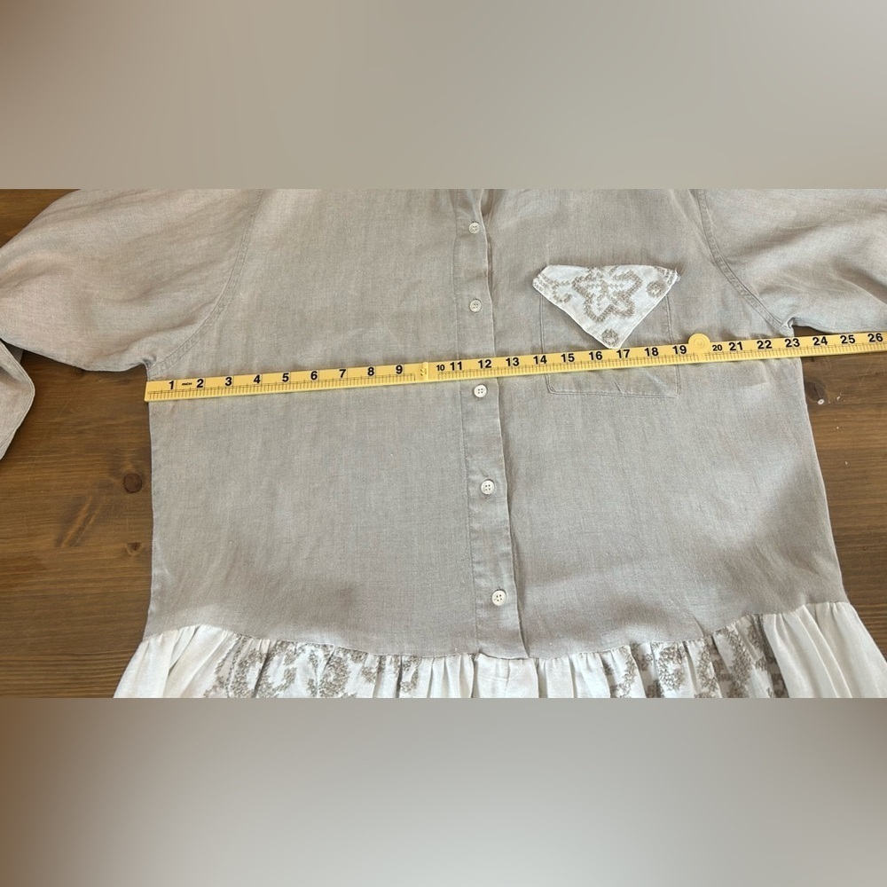 Eddie Bauer 100% Linen Embroidered Button Front Midi Dress Cream Tan Petite XS - Picture 12 of 13